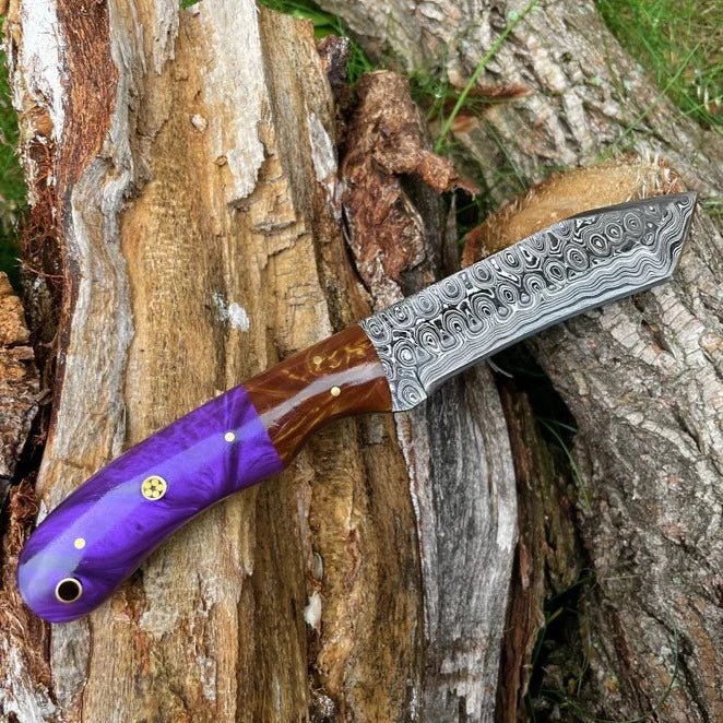 Unique Personalized Purple Handle Damascus Knife Customized Damascus Knife Gifts for Men by Groovy Guy