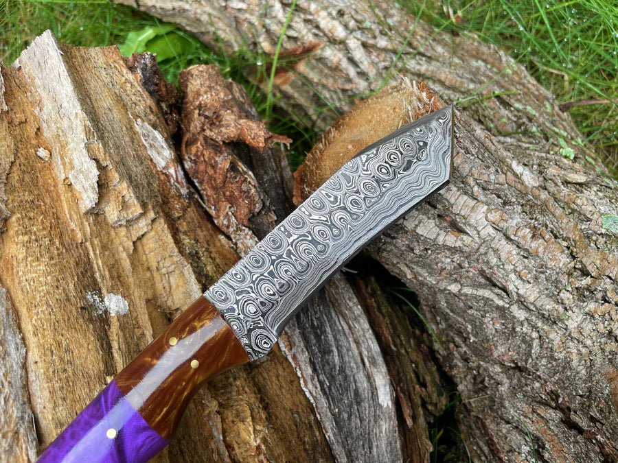 Unique Personalized Purple Handle Damascus Knife Customized Damascus Knife Gifts for Men by Groovy Guy