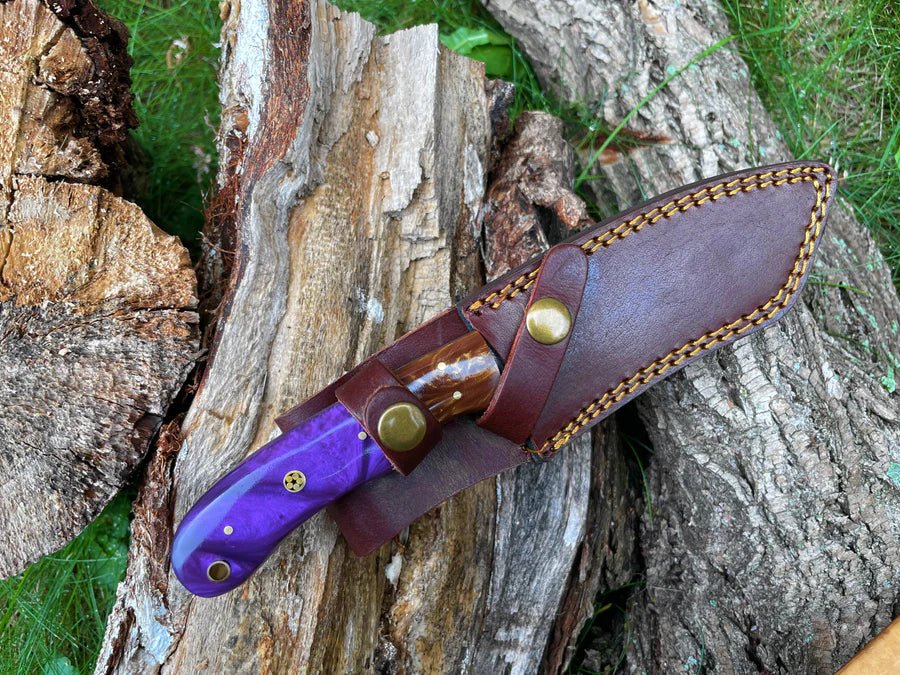 Unique Personalized Purple Handle Damascus Knife Customized Damascus Knife Gifts for Men by Groovy Guy