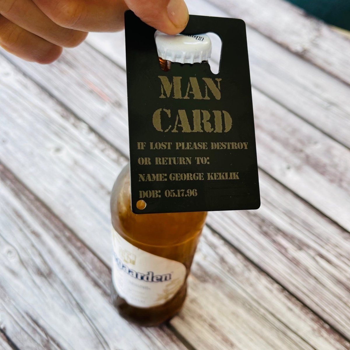Unique Personalized Man Card Customized Bottle Openers Gifts for Men by Groovy Guy