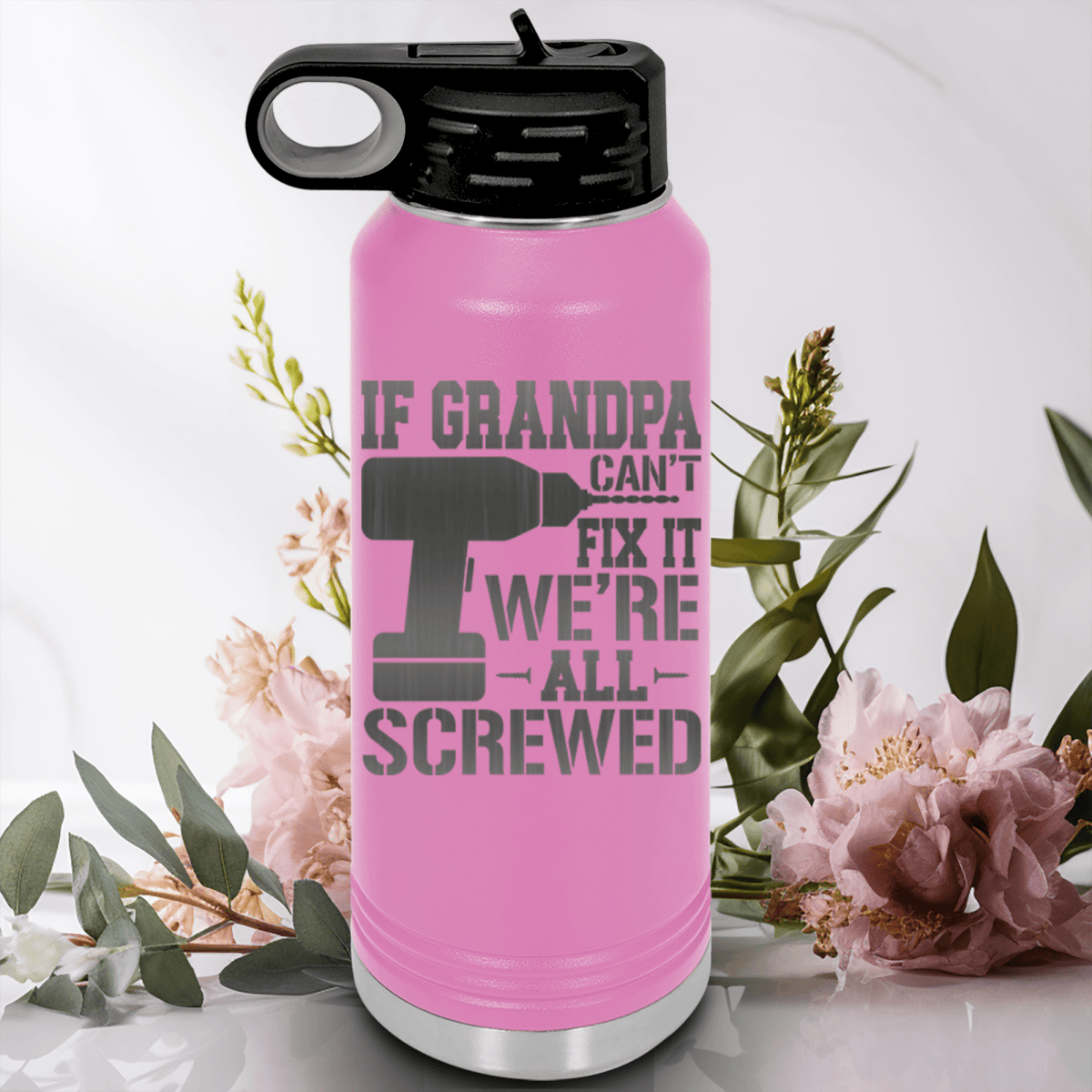 Light Purple Fathers Day Water Bottle With If Grandpa Cant Fix It Design