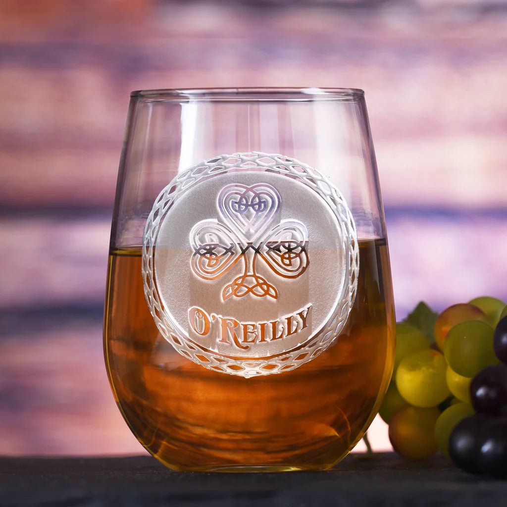 Unique Personalized Irish Stemless Wine Glass Customized Drinking Glass Gifts for Men by Groovy Guy