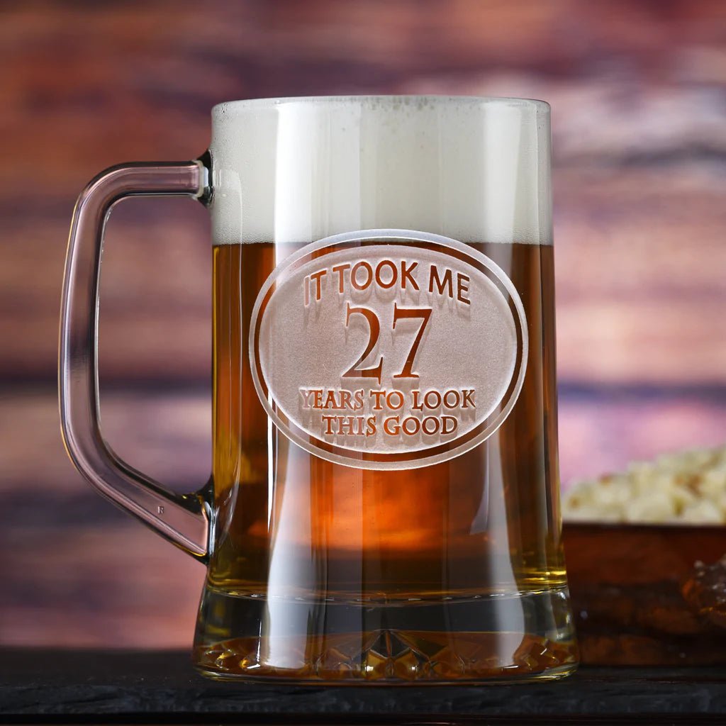 Unique Personalized Engraved Birthday Beer Mug | 16 oz Custom Birthday Year Beer Mug Customized pint glass Gifts for Men by Groovy Guy