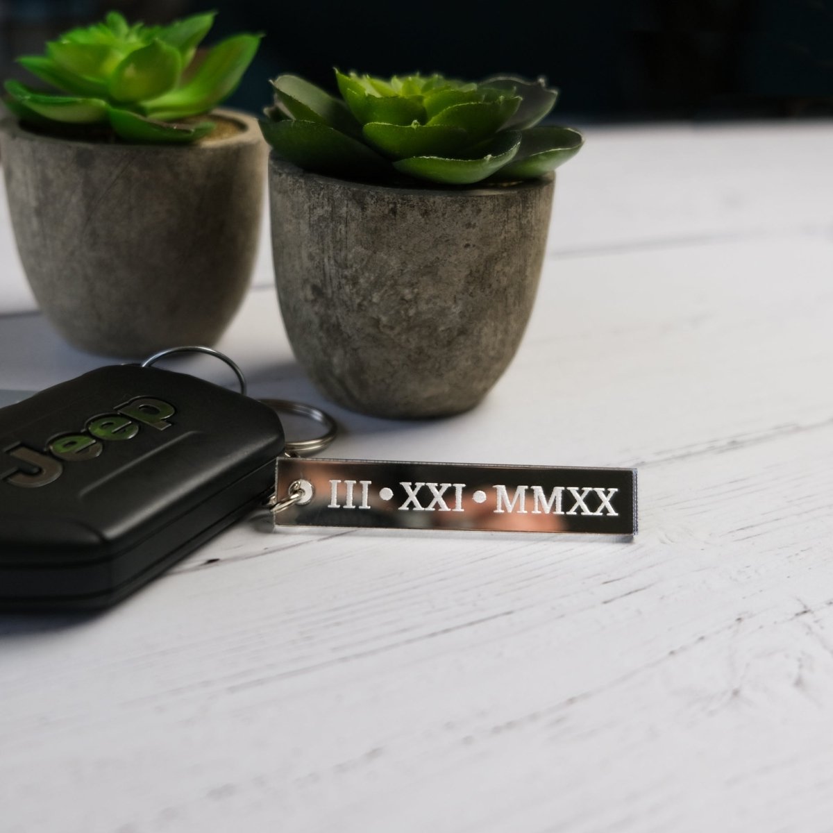 Unique Personalized Anniversary Mirror Keychain - Design: NUMERALS Customized Anniversary Gifts for Men by Groovy Guy