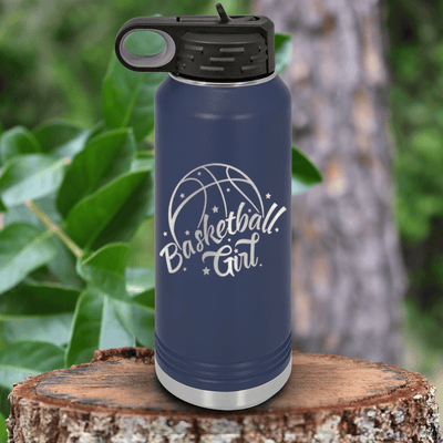 Navy Basketball Water Bottle With Lady Of The Court Design