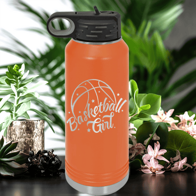 Orange Basketball Water Bottle With Lady Of The Court Design