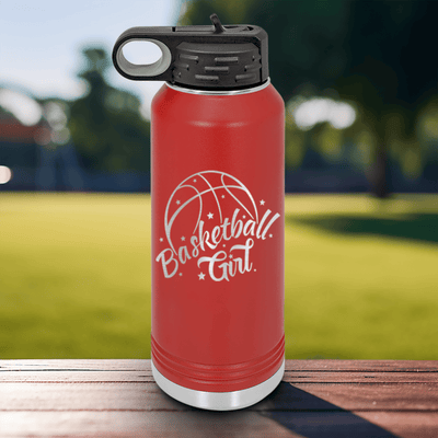 Red Basketball Water Bottle With Lady Of The Court Design