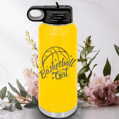 Yellow Basketball Water Bottle With Lady Of The Court Design