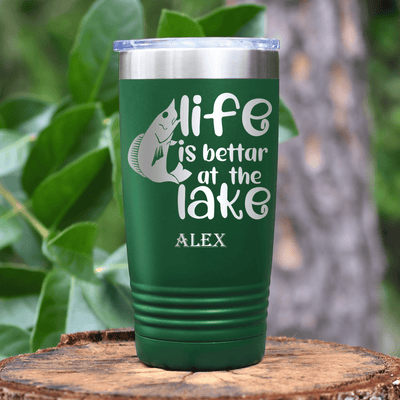 Green Fishing Tumbler With Lake Life Design