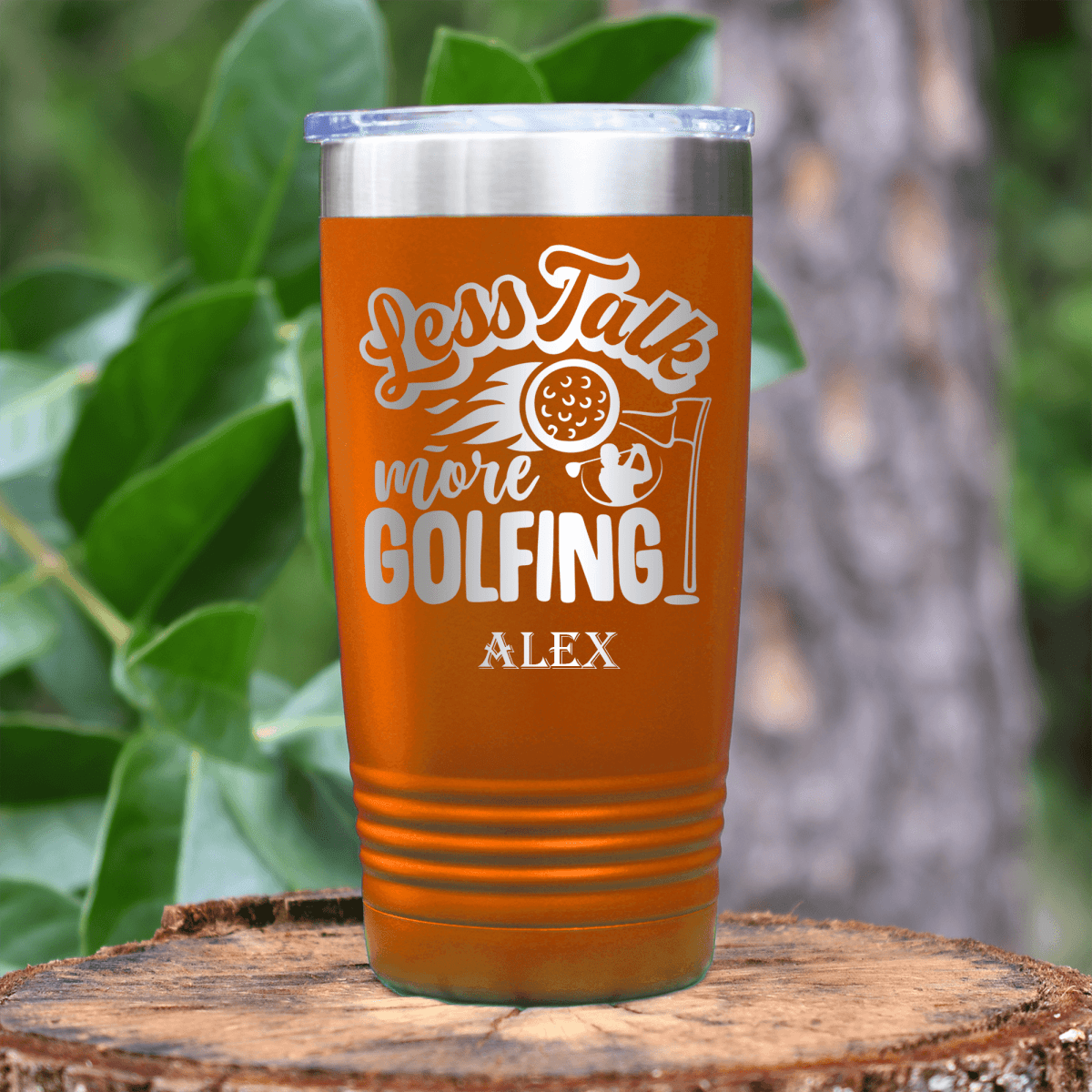 Orange Golf Tumbler With Less Talk More Golf Design