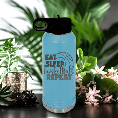Light Blue Basketball Water Bottle With Lifes Cycle Hoops Passion Design