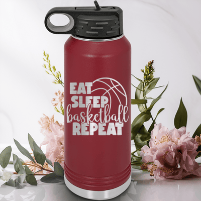 Maroon Basketball Water Bottle With Lifes Cycle Hoops Passion Design