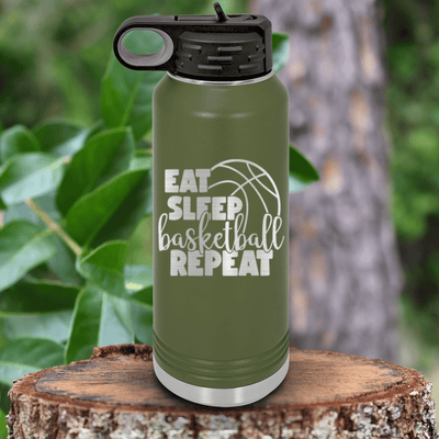 Military Green Basketball Water Bottle With Lifes Cycle Hoops Passion Design