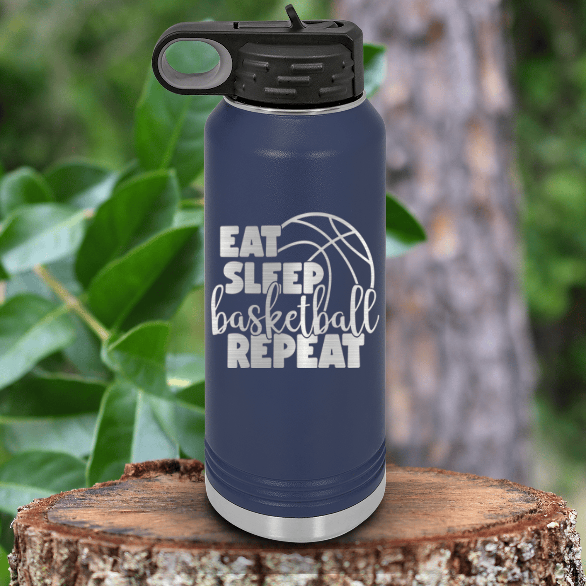 Navy Basketball Water Bottle With Lifes Cycle Hoops Passion Design
