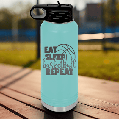 Teal Basketball Water Bottle With Lifes Cycle Hoops Passion Design