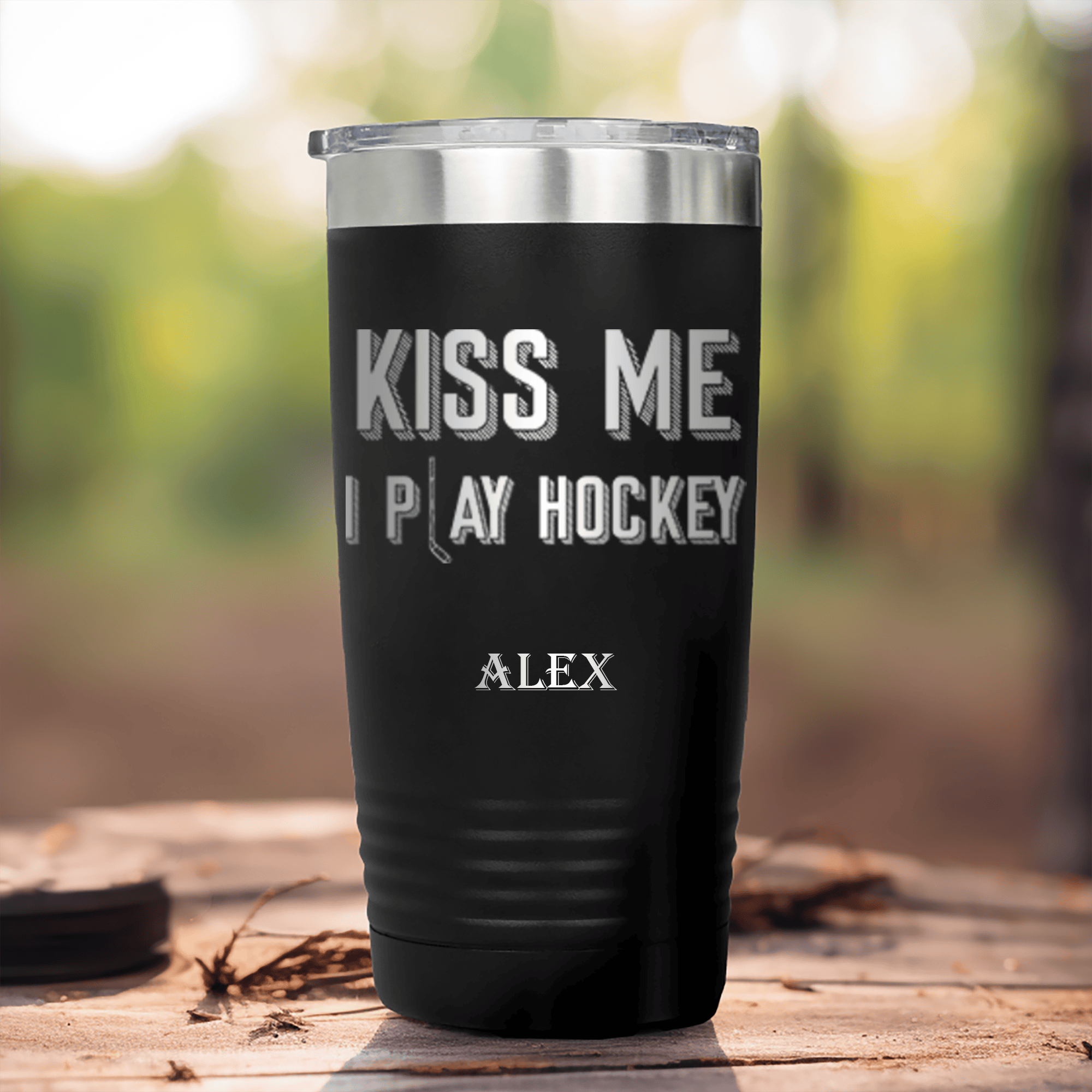 Black Hockey Tumbler With Lips And Lifts Design