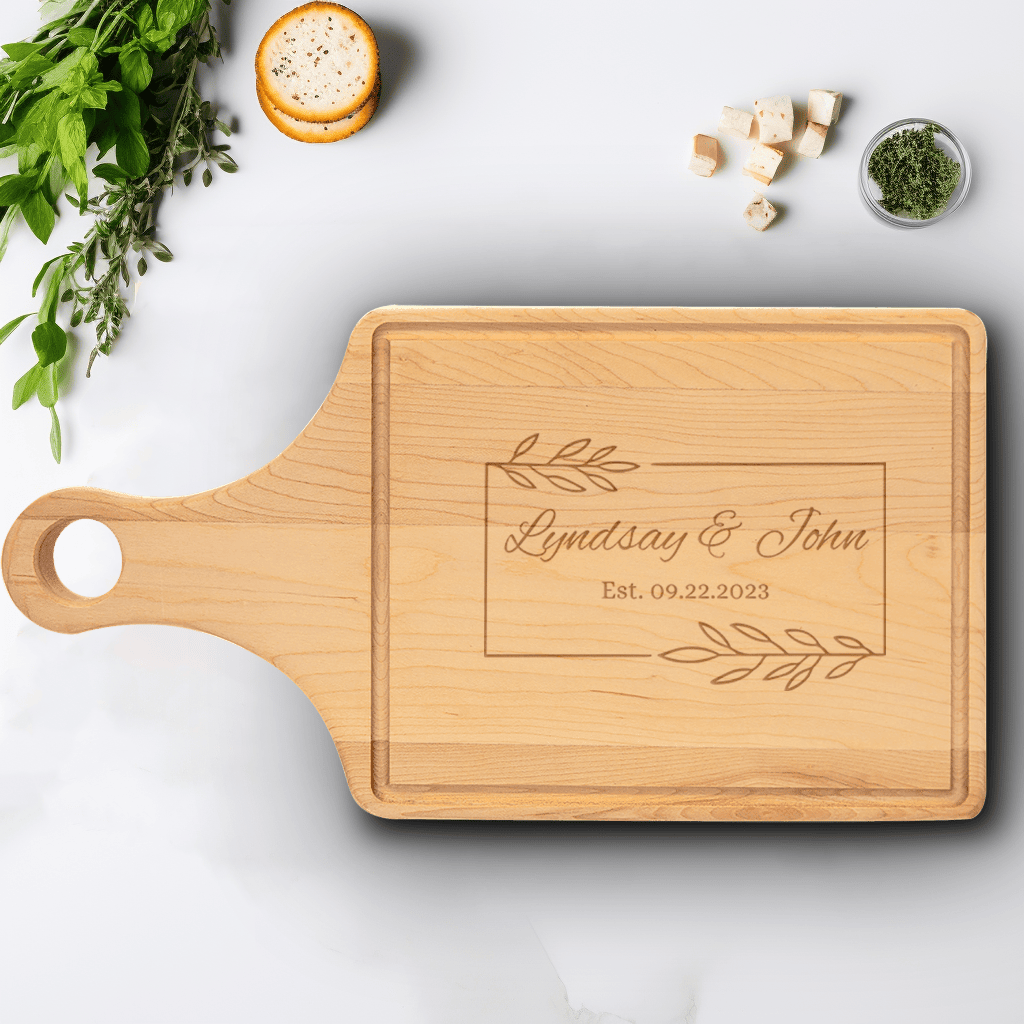 Anniversary Maple Paddle Cutting Board With Love Entwined Design
