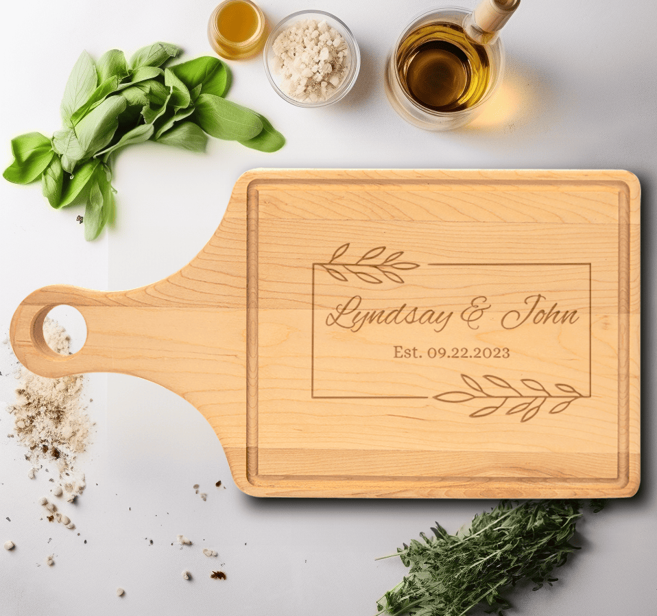 Anniversary Maple Paddle Cutting Board With Love Entwined Design