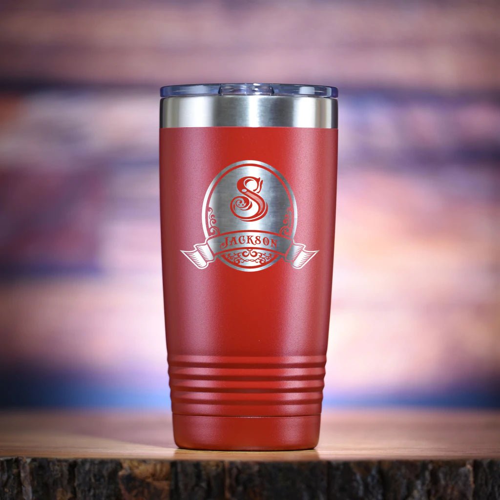 Unique Personalized Monogram Travel Coffee Tumbler Customized Tumblers Gifts for Men by Groovy Guy