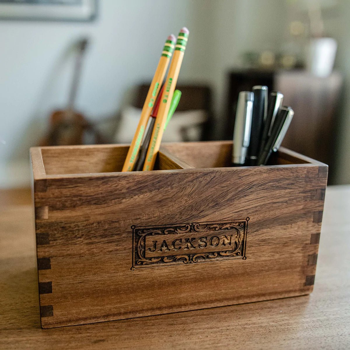 Unique Personalized Acacia Desk Organizer Customized Valet Tray Gifts for Men by Groovy Guy