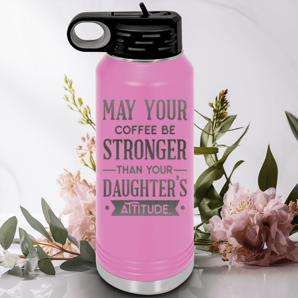 Light Purple Fathers Day Water Bottle With May Your Coffee Be Strong Design