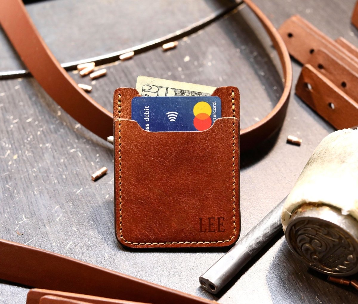 Unique Personalized Custom Leather Minimalist Wallet Customized Wallet Gifts for Men by Groovy Guy