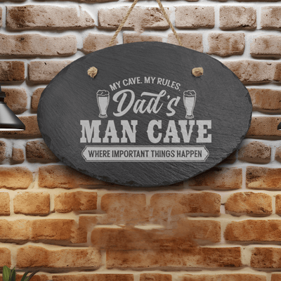 My Cave My Rules Slate Wall Decor