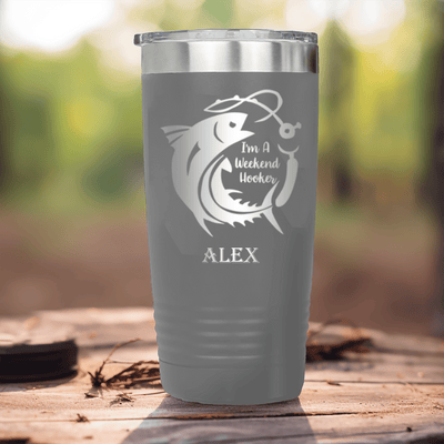 Grey Fishing Tumbler With My Side Gig Design
