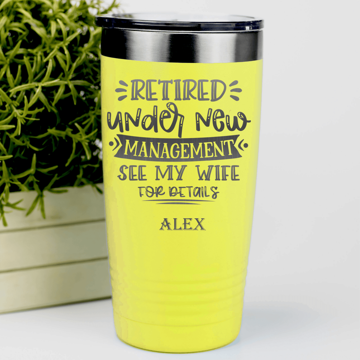 Yellow Retirement Tumbler With My Wife Is My Only Boss Design