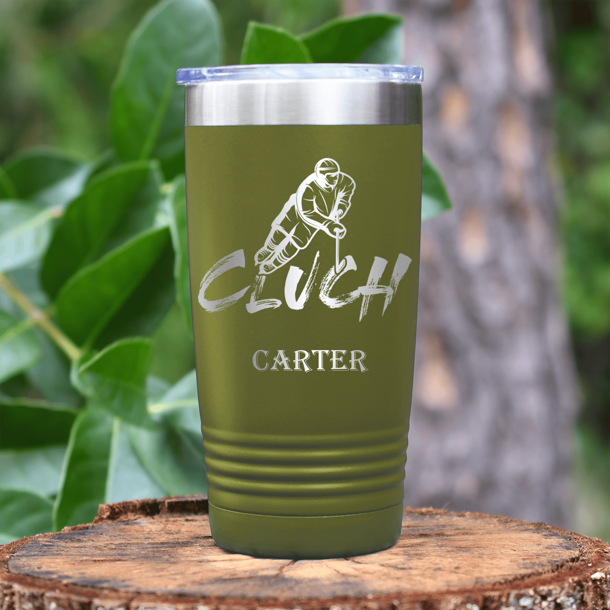 Military Green Hockey Tumbler With Net Minders Nectar Design