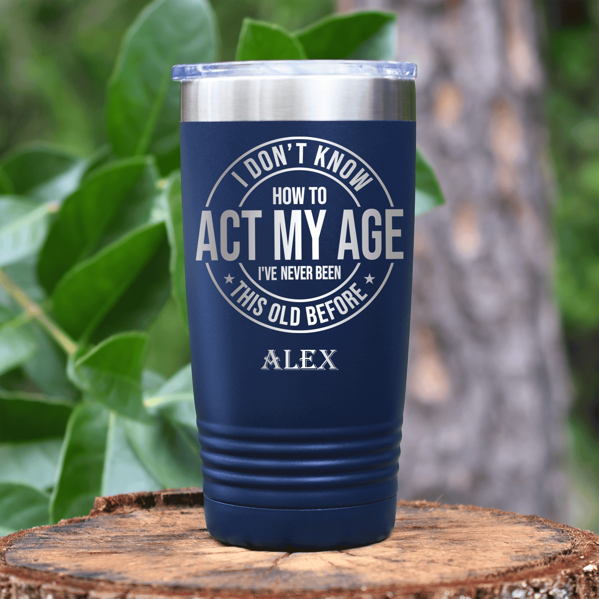 Navy Funny Old Man Tumbler With Not Acting My Age Design