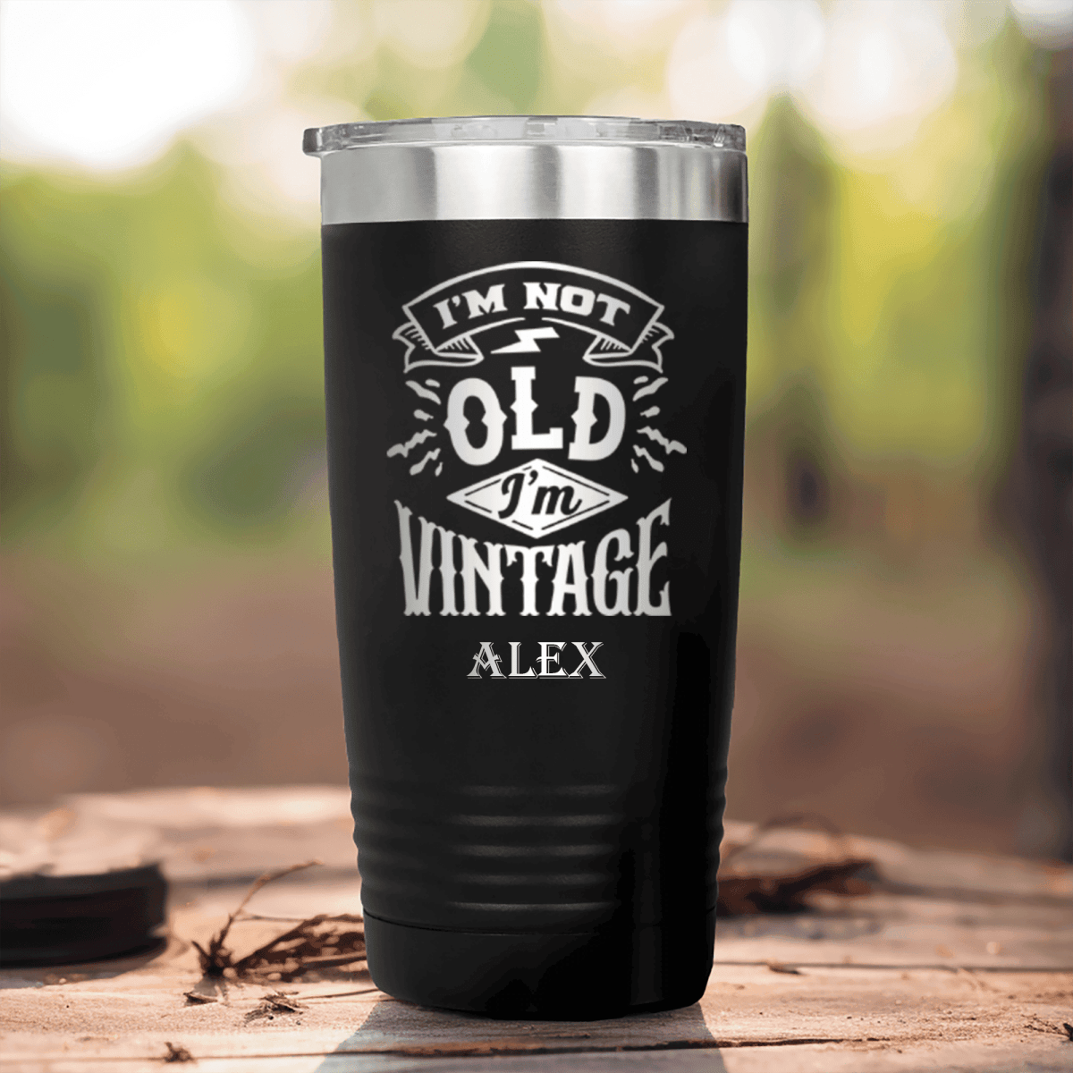 Black Funny Old Man Tumbler With Not Old Just Vintage Design