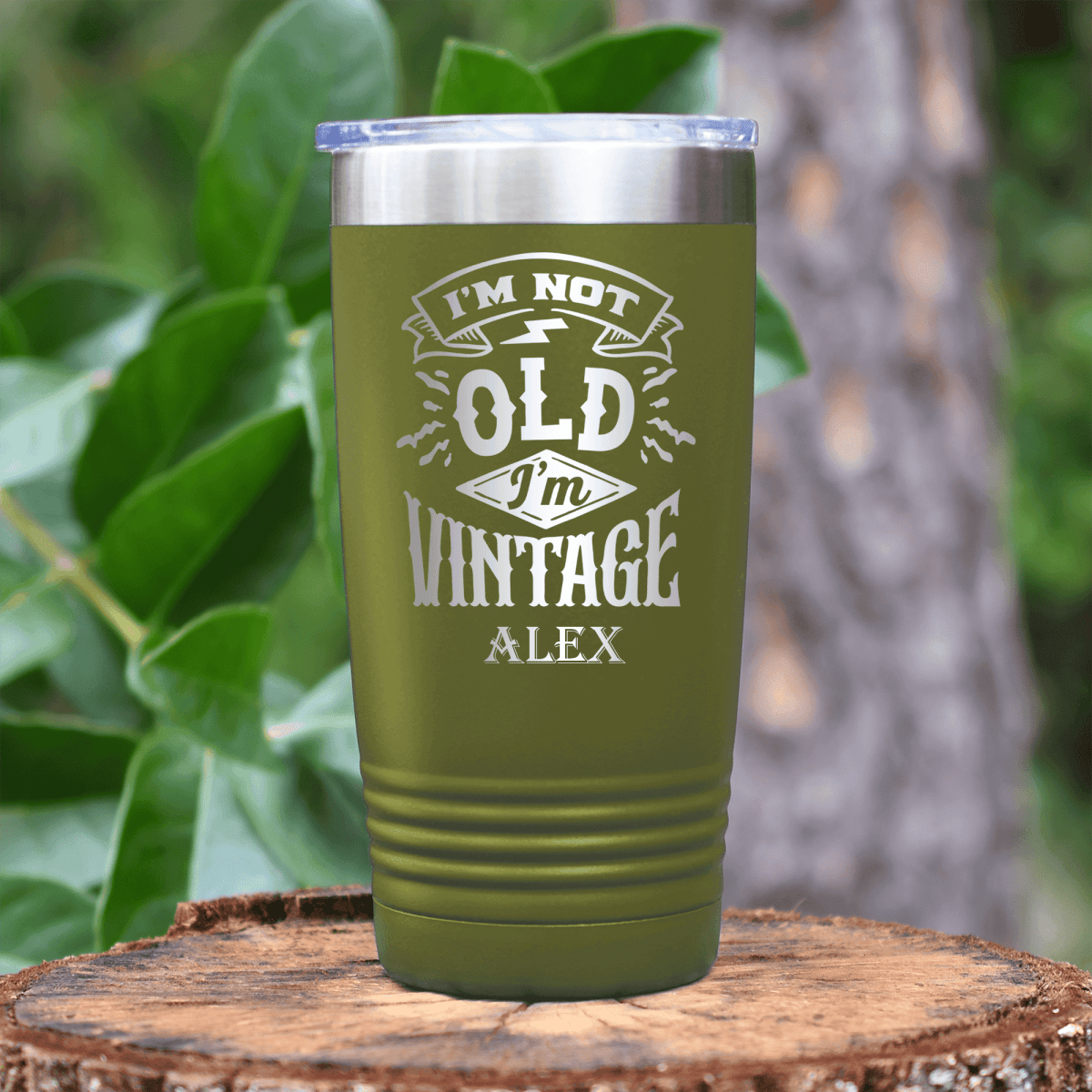 Military Green Funny Old Man Tumbler With Not Old Just Vintage Design