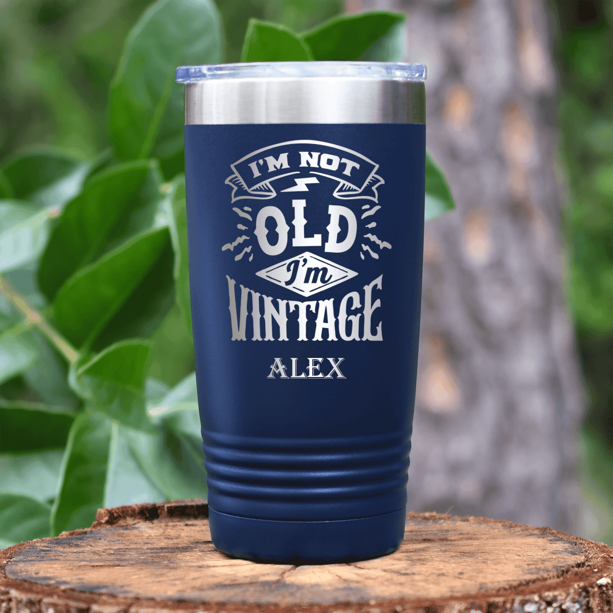 Navy Funny Old Man Tumbler With Not Old Just Vintage Design