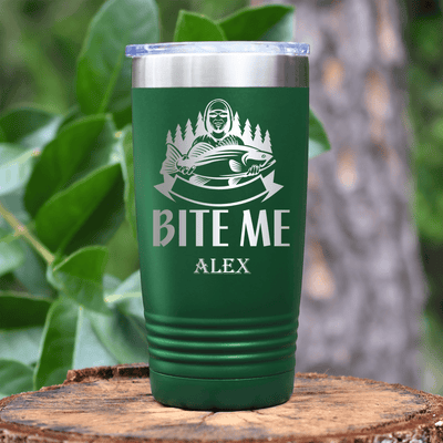 Green Fishing Tumbler With Oh Bite Me Design