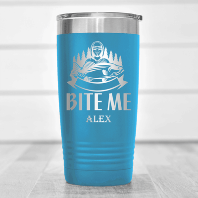 Light Blue Fishing Tumbler With Oh Bite Me Design