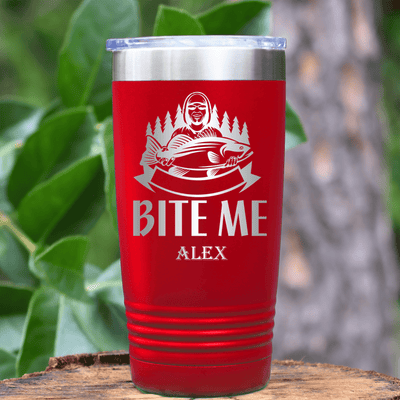Red Fishing Tumbler With Oh Bite Me Design