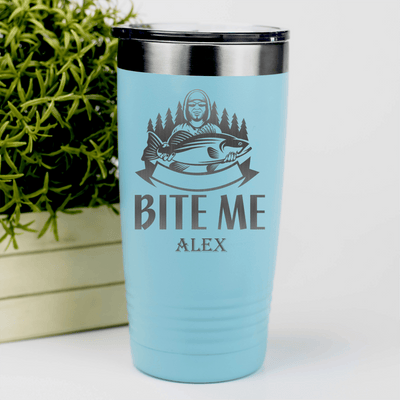Teal Fishing Tumbler With Oh Bite Me Design