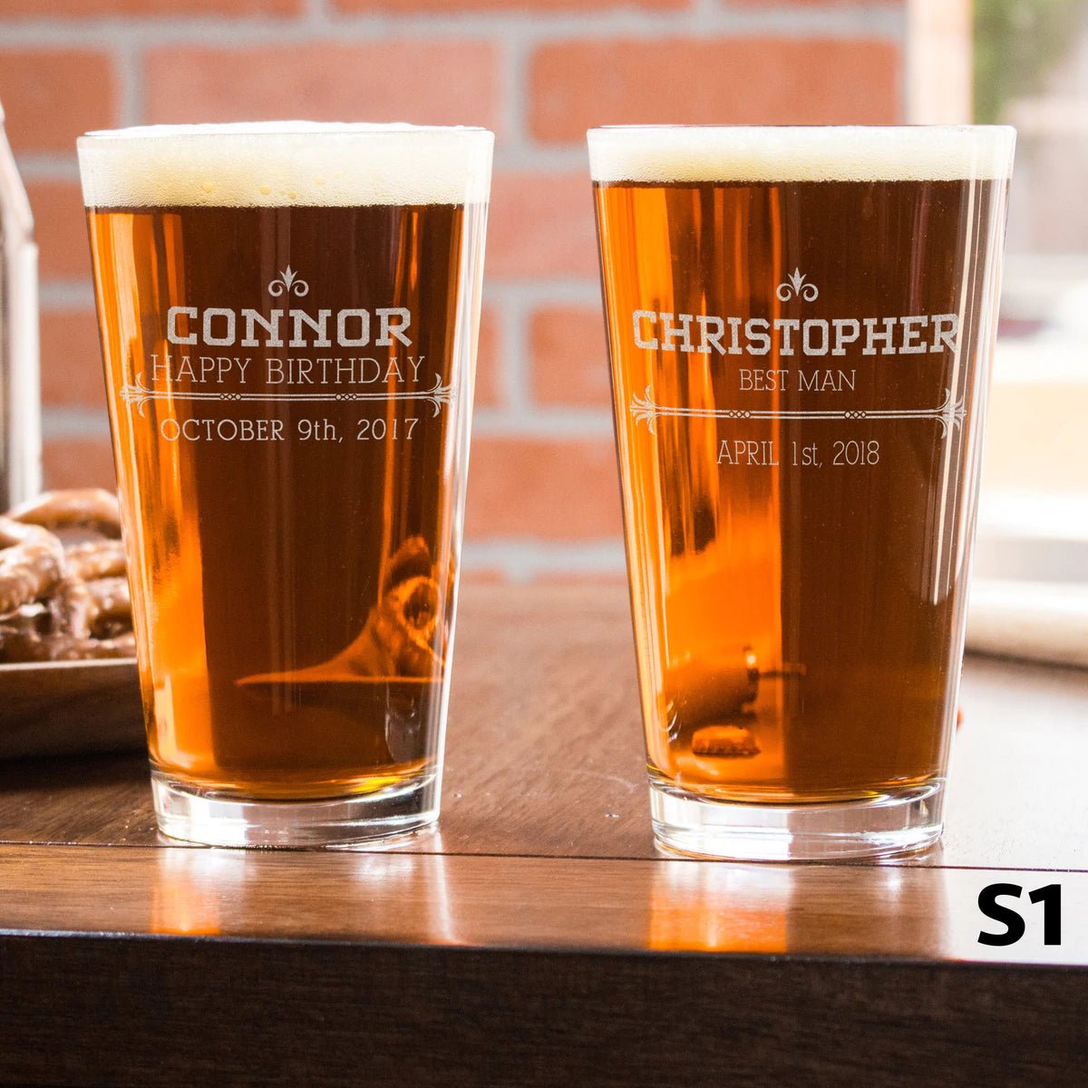 Unique Personalized Etched Pint Glass - Design: S1 Customized Drinking Glass Gifts for Men by Groovy Guy