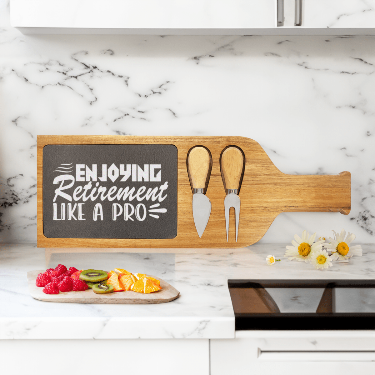 Unique Personalized Professional Retiree Wood Slate Serving Tray With Handle Customized Retirement Small Serving Boards Gifts for Men by Groovy Guy