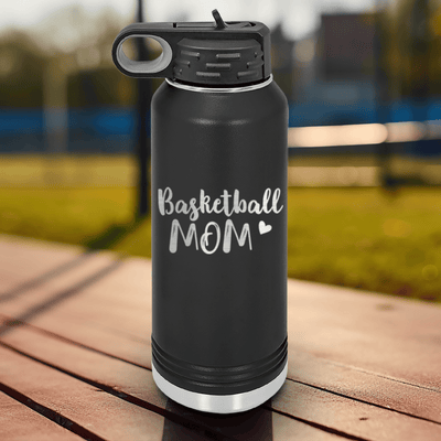 Black Basketball Water Bottle With Proud Courtside Mother Design