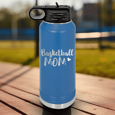 Blue Basketball Water Bottle With Proud Courtside Mother Design