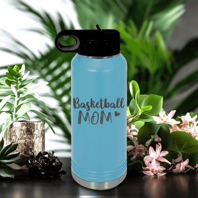 Light Blue Basketball Water Bottle With Proud Courtside Mother Design