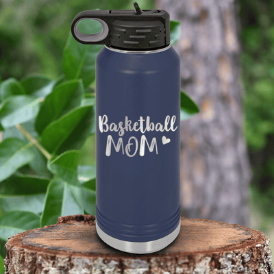 Navy Basketball Water Bottle With Proud Courtside Mother Design