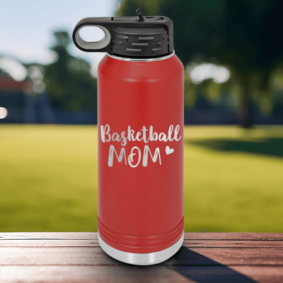 Red Basketball Water Bottle With Proud Courtside Mother Design