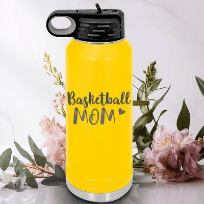Yellow Basketball Water Bottle With Proud Courtside Mother Design