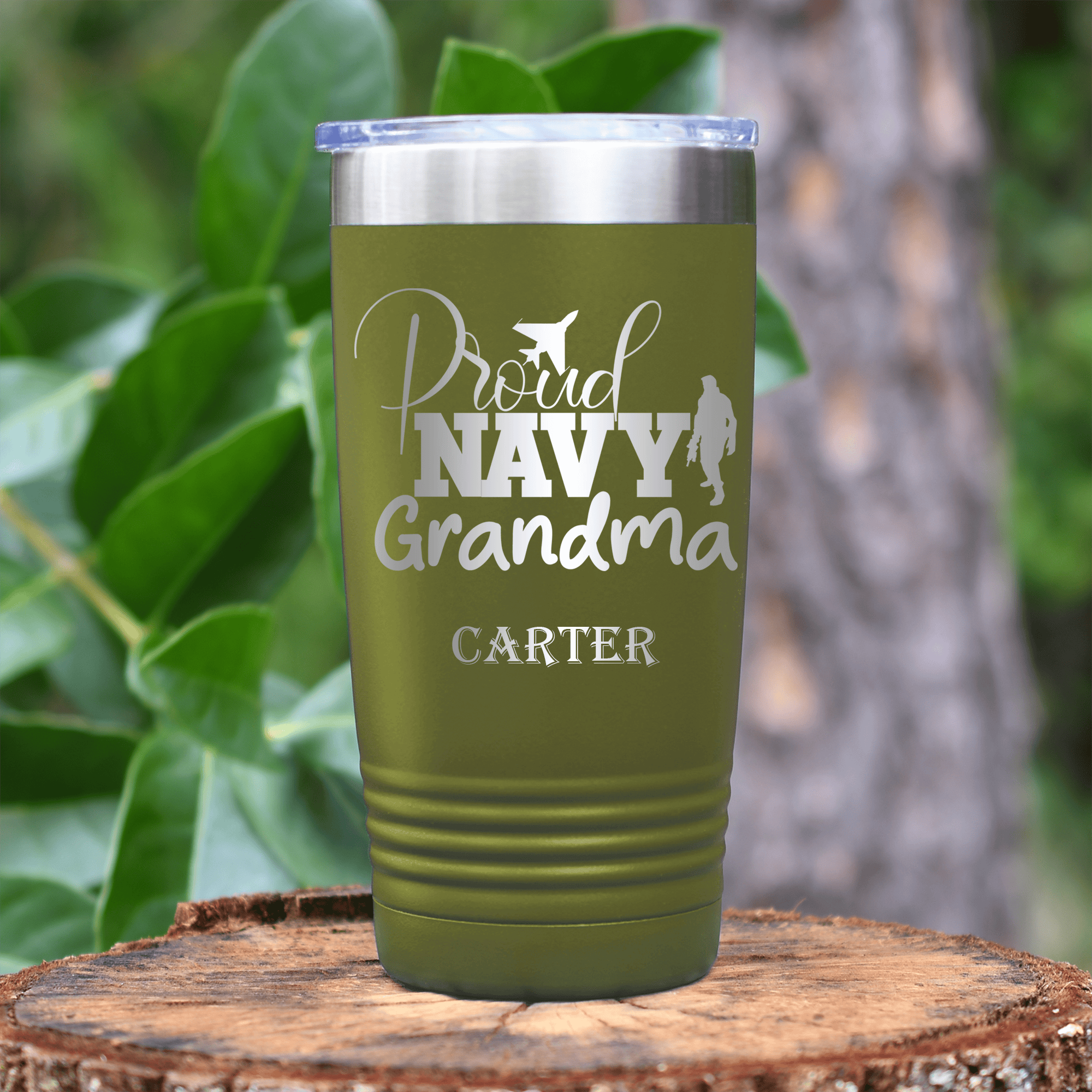 Military Green Veteran Tumbler With Proud Navy Grandma Design
