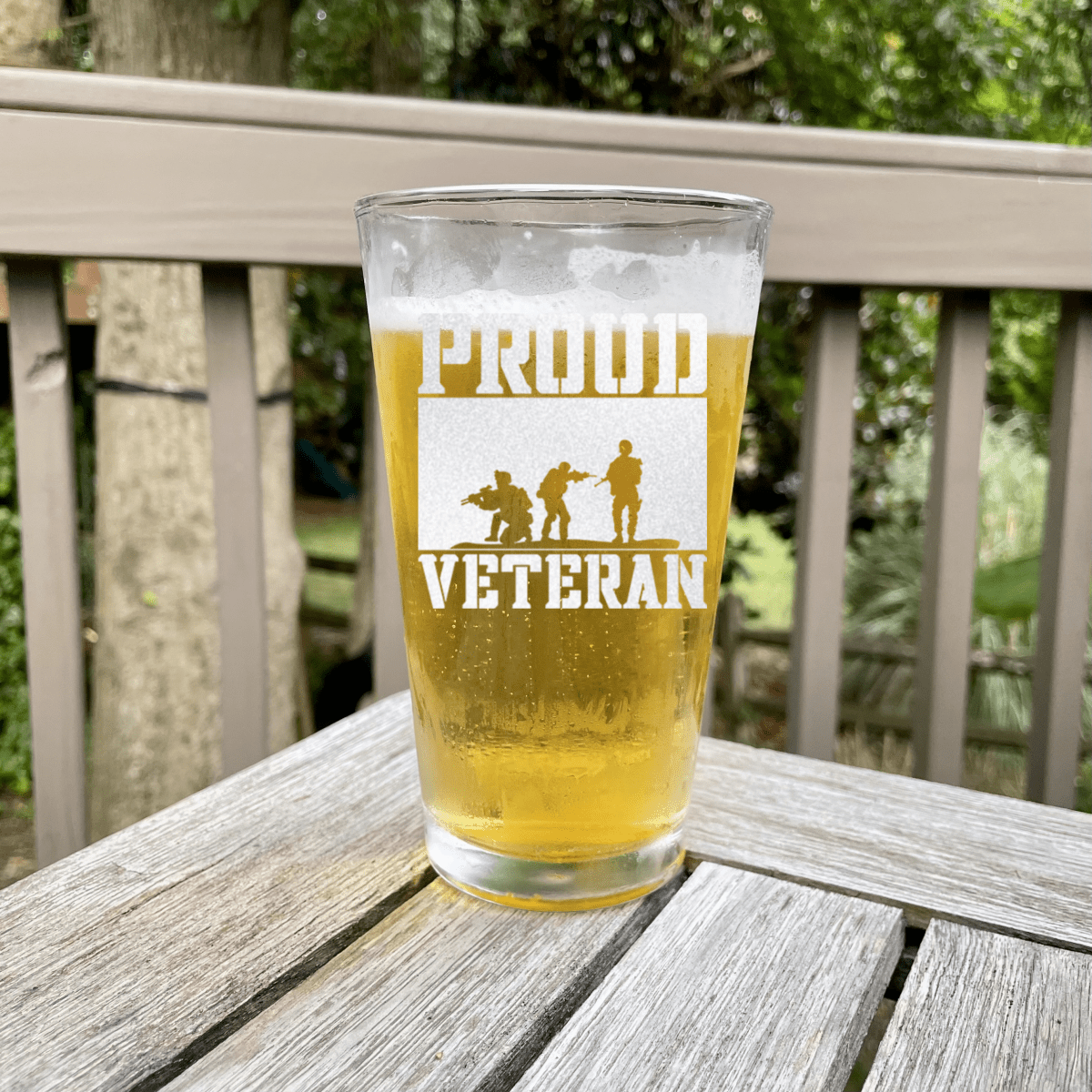 Unique Personalized Proud Veteran Pint Glass Customized Military Retirement Pint Glasses Gifts for Men by Groovy Guy