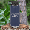Navy Basketball Water Bottle With Queen Of The Bleachers Design