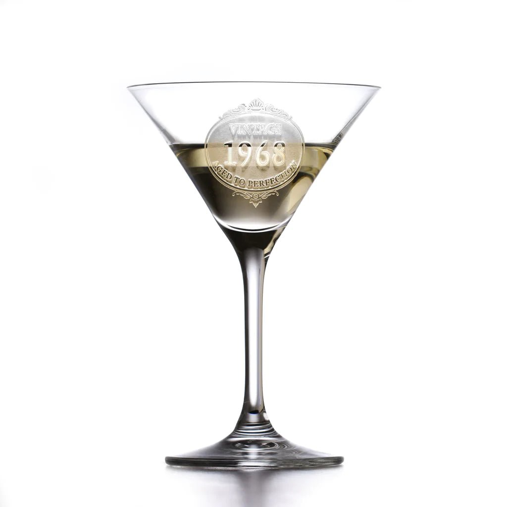 Unique Personalized Engraved Crystal Birthday Martini Glass Customized Drinkware Gifts for Men by Groovy Guy